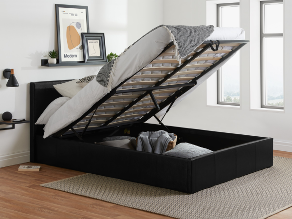 Birlea Berlin Ottoman Faux Leather Double Black Ottoman Bed