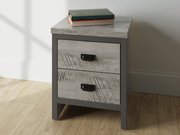 GFW Boston 2 Drawer Bedside Table Distressed Grey Bedside Chest