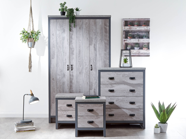 GFW Boston 4 Piece Bedroom Set Distressed Grey Bedroom Set