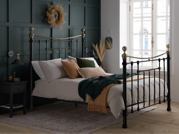 Birlea Bronte Double Black and Antique Brass Metal Bed