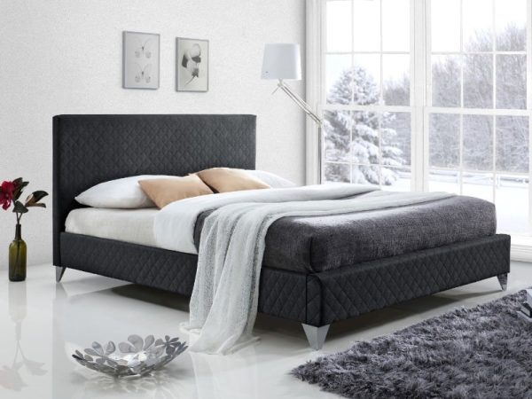 Time Living Brooklyn Double Dark Grey Fabric Bed