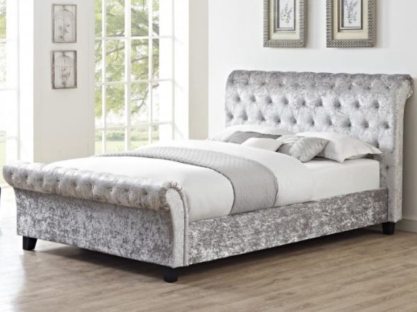 Heartlands Furniture Casablanca High Foot End Silver King Size Fabric Bed