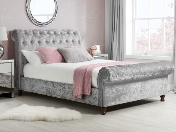 Birlea Castello Double Steel Crushed Velvet Fabric Bed