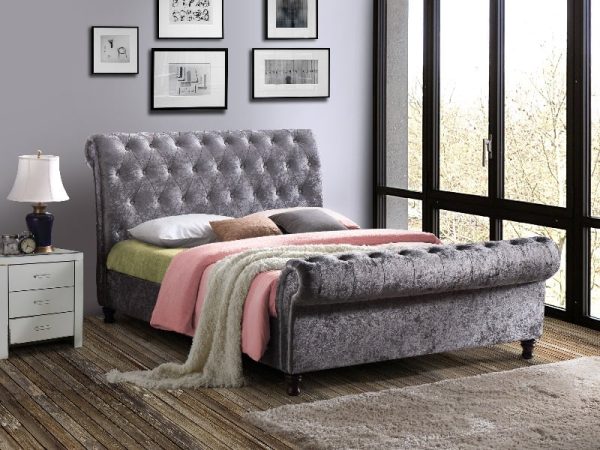 Birlea Castello Super King Steel Crushed Velvet Fabric Bed