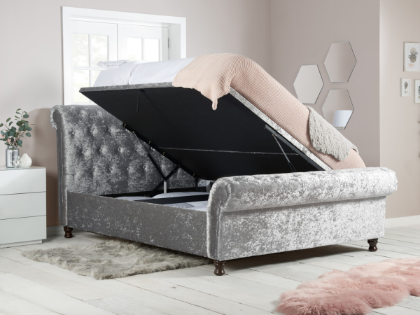 Birlea Castello Side Ottoman Super King Steel Crushed Velvet Ottoman Bed