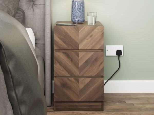 GFW Catania 3 Drawer Bedside Walnut Bedside Chest