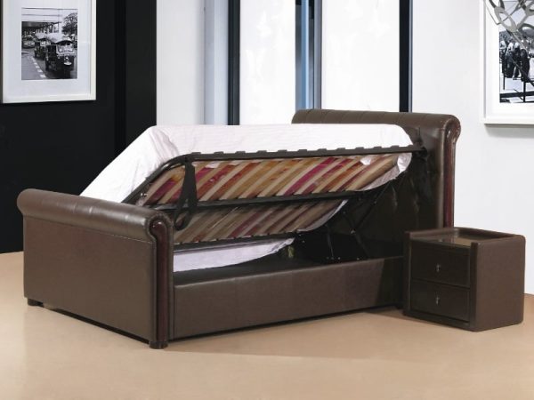 Heartlands Furniture Caxton Faux Leather Storage Ottoman Double Brown Faux Leather Ottoman Bed