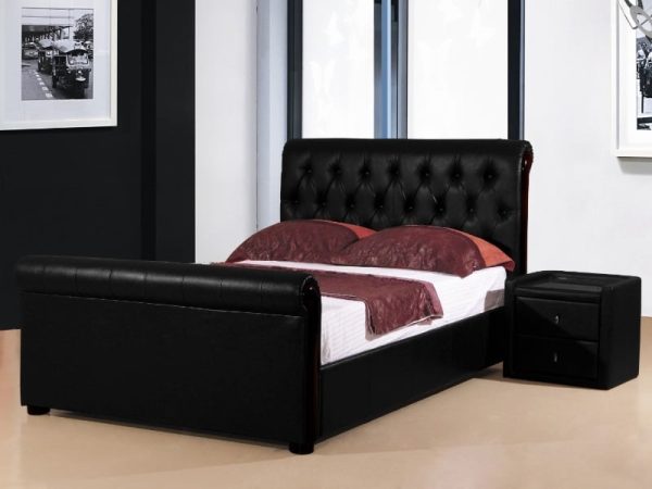 Heartlands Furniture Caxton Faux Leather Storage Ottoman King Size Black Faux Leather Ottoman Bed