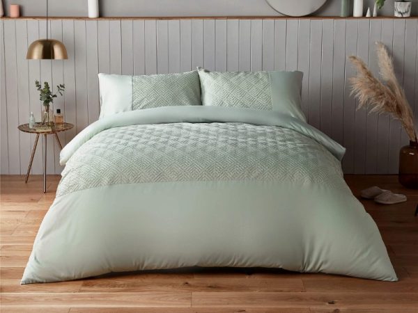 Silentnight Chevron Embossed Duvet Set Double Sage Duvet Cover