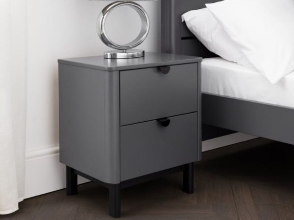 Julian Bowen Chloe 2 Drawer Bedside Storm Grey Lacquer Bedside Chest