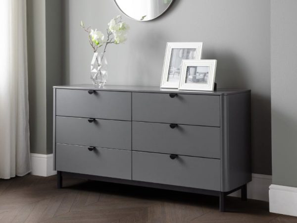 Julian Bowen Chloe 6 Drawer Chest Storm Grey Lacquer Drawer Chest