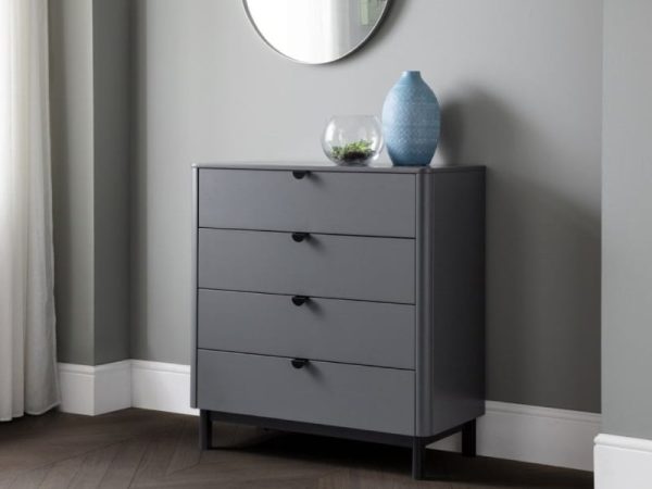 Julian Bowen Chloe 4 Drawer Chest Storm Grey Lacquer Drawer Chest