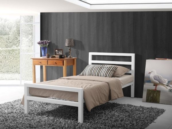 Time Living City Block Single White Metal Bed