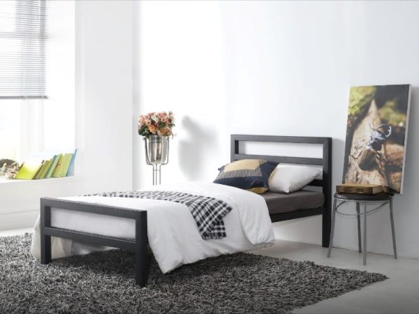 Time Living City Block Single Black Metal Bed