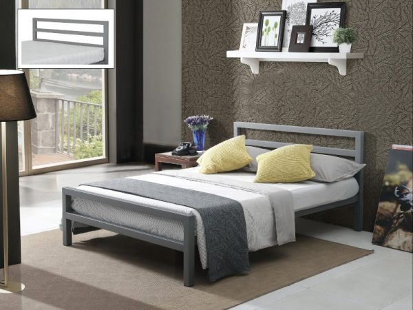 Time Living City Block Double Metal Grey Metal Bed