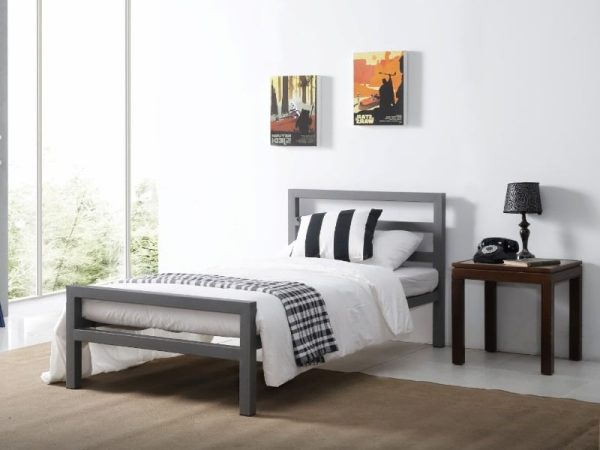 Time Living City Block Single Metal Grey Metal Bed