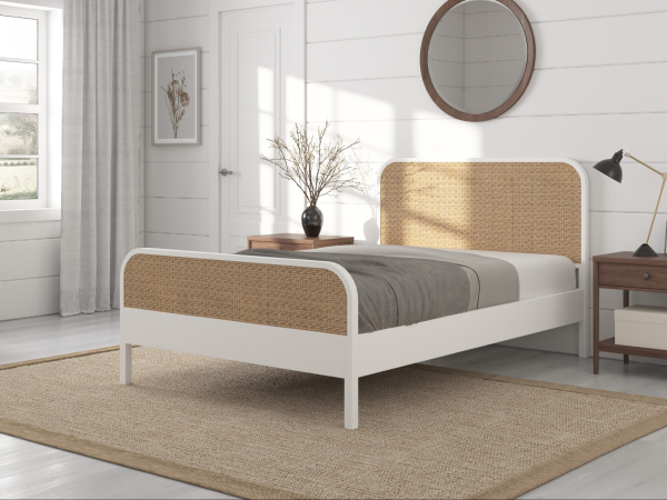 Snuggle Beds Clementine Rattan Bed Double White Wooden Bed