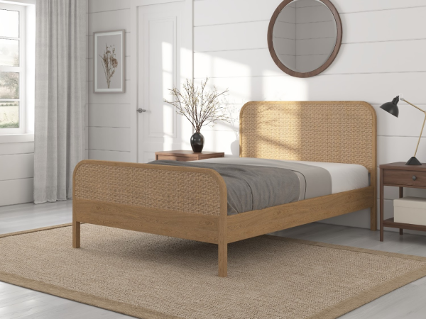 Snuggle Beds Clementine Oak and Rattan Bed King Size Wooden Bed