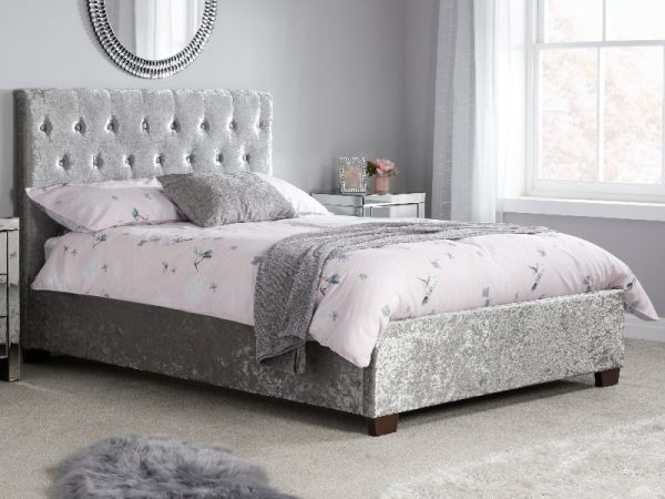 Birlea Cologne Bed Double Steel Crushed Velvet Fabric Bed