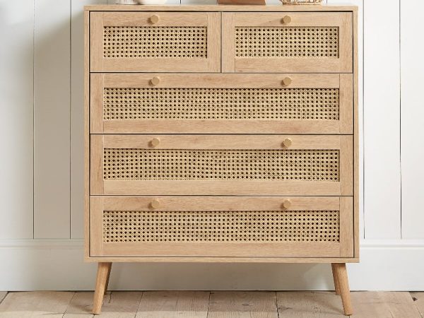 Birlea Croxley 5 Drawer Rattan Chest Oak Drawer Chest