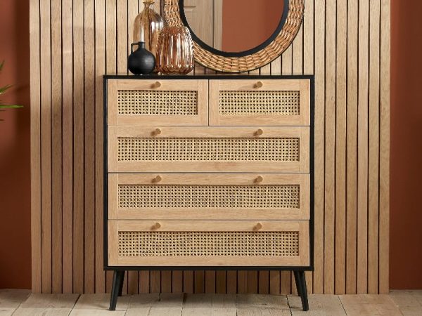 Birlea Croxley 5 Drawer Rattan Chest Black Drawer Chest