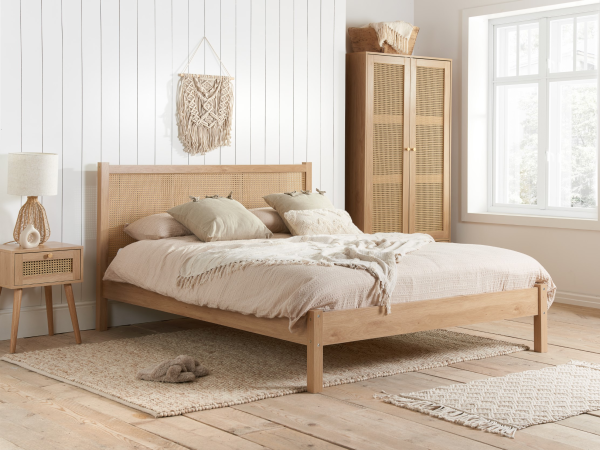 Birlea Croxley Rattan Bed Small Double Oak Wooden Bed