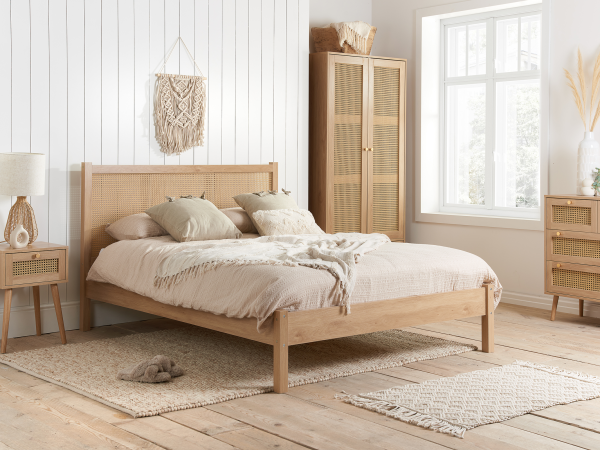 Birlea Croxley Rattan Bed Double Oak Wooden Bed