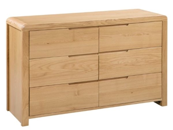 Julian Bowen Curve 6 Drawer Wide Chest Oak Drawer Chest