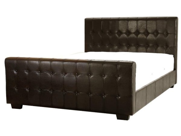 Heartlands Furniture Dakar Button PU Leather Bed Double Brown Leather Bed