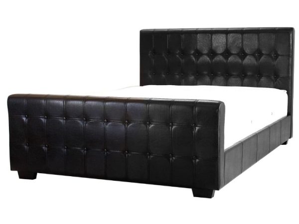 Heartlands Furniture Dakar Button PU Leather Bed Double Black Leather Bed