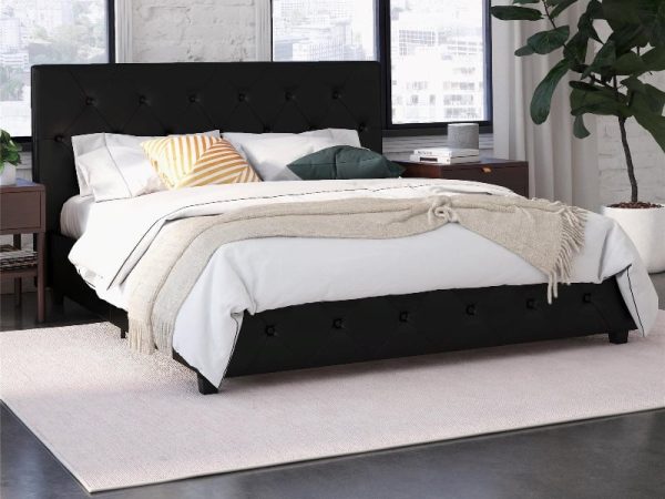 Dorel Dakota King Size Black Faux Leather Leather Bed