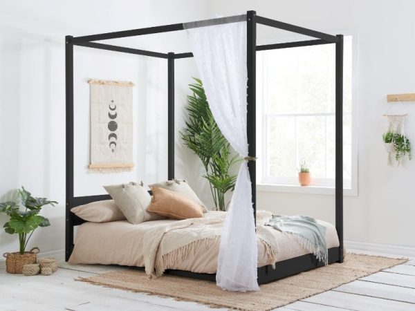 Birlea Darwin Four Poster Double Black Wooden Bed