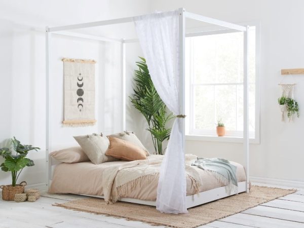 Birlea Darwin Four Poster King Size White Wooden Bed