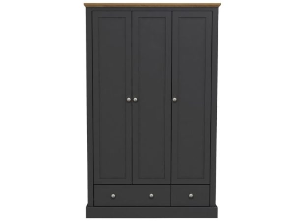 LPD Furniture Devon 3 Door 2 Drawer Wardrobe Charcoal Wardrobe