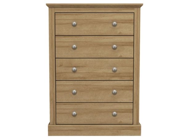 LPD Furniture Devon 5 Drawer Chest Oak Drawer Chest