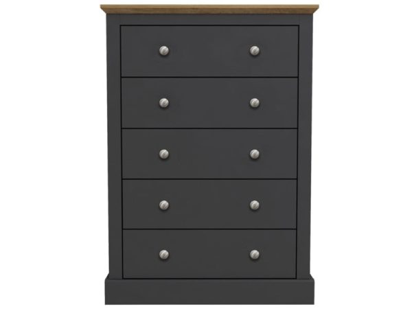 LPD Furniture Devon 5 Drawer Chest Charcoal Drawer Chest