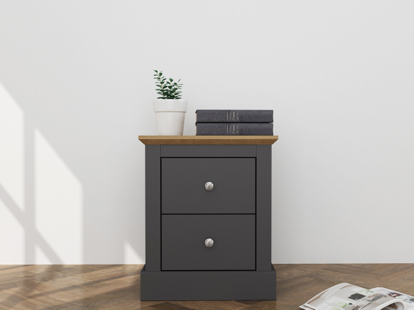 LPD Furniture Devon Bedside Cabinet Charcoal Bedside Chest