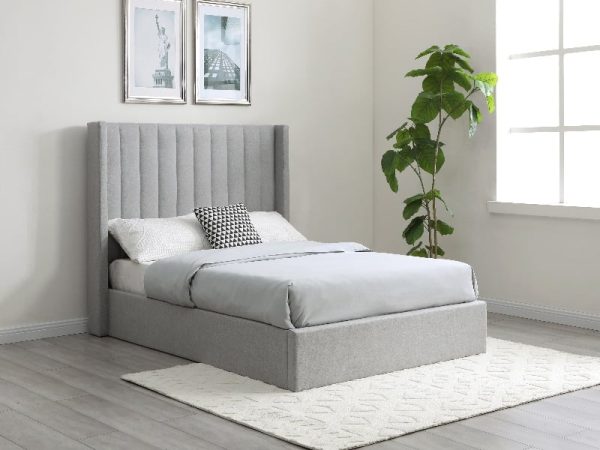 Furniture Express Enrique Double Grey Faux Wool Ottoman Bed