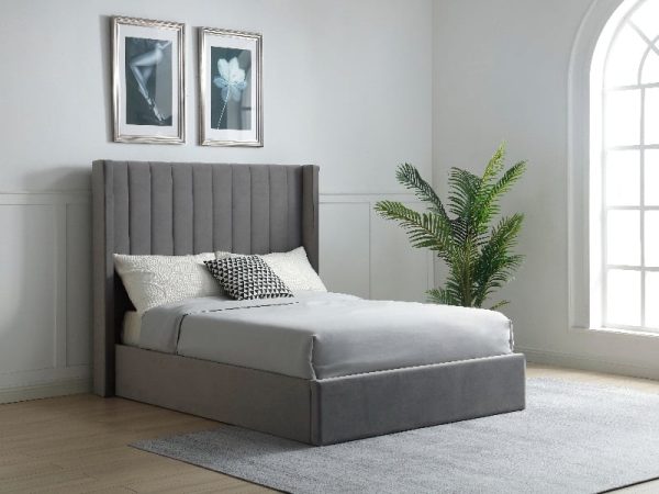 Furniture Express Enrique King Size Grey Velvet Ottoman Bed