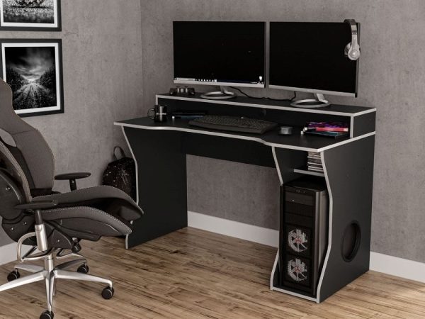 Birlea Enzo Gaming Computer Desk Black and Silver Desk