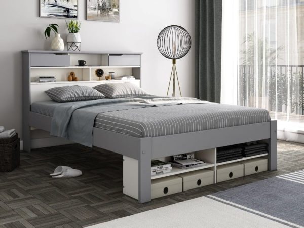 Bedmaster Fabio Double Grey and White 2 Drawer Wooden Bed