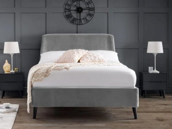 Julian Bowen Frida Curved Velvet Bed Double Grey Velvet Fabric Bed