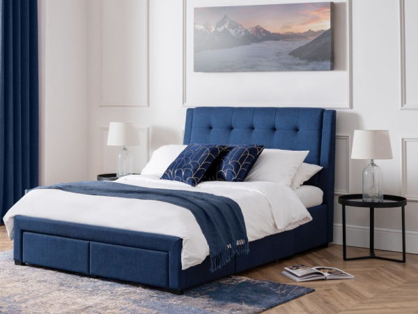 Julian Bowen Fullerton 4 Drawer Bed Super King Blue Linen Fabric Bed