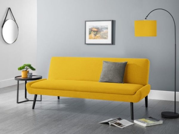 Julian Bowen Gaudi Curled Base Sofabed Small Single Mustard Linen Sofa Bed