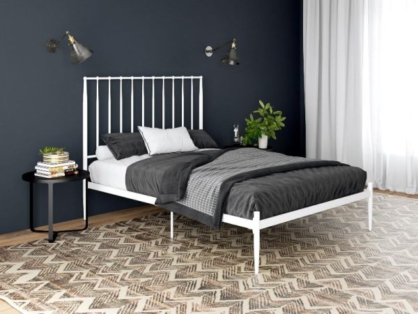 Dorel Giulia Modern Metal Bed King Size White Metal Bed