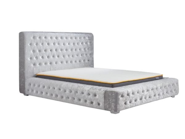 Birlea Grande Super King Steel Crushed Velvet Fabric Bed