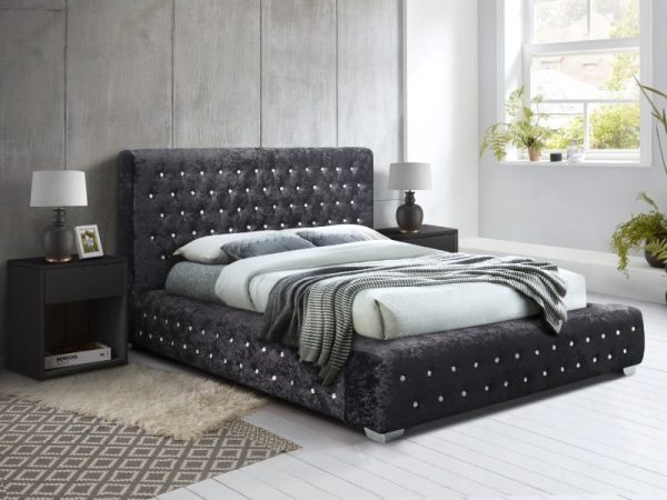 Birlea Grande Super King Black Crushed Velvet Fabric Bed