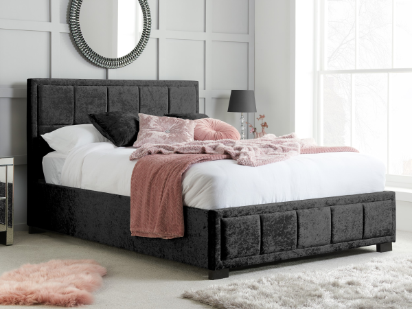 Birlea Hannover Black Crushed Velvet Small Double Black Crushed Velvet Fabric Bed