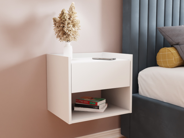 GFW Harmony Wall Mounted Bedside Tables Pair White Bedside Chest