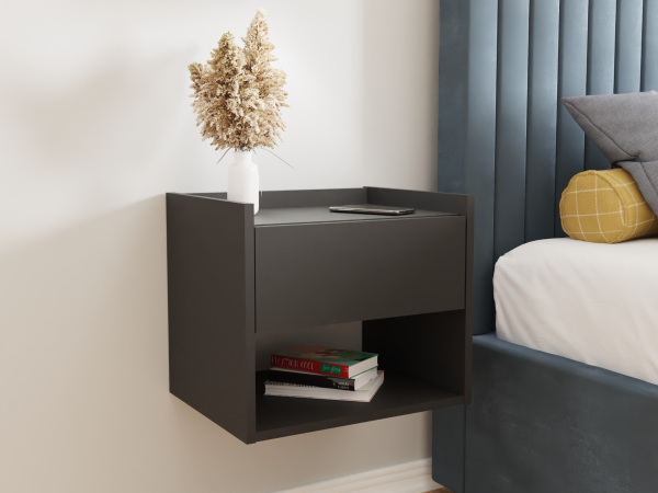 GFW Harmony Wall Mounted Bedside Tables Pair Anthracite Bedside Chest